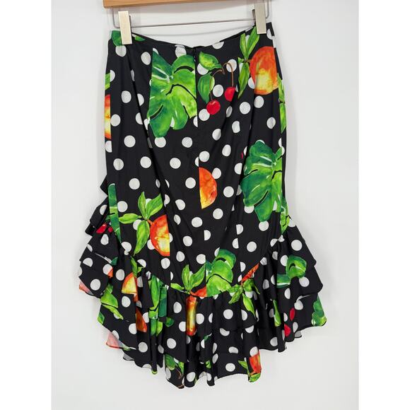 Caroline Constas Polka Dot Fruit Hi-Low Flirty Ruffle Skirt Sz M - Picture 3 of 5